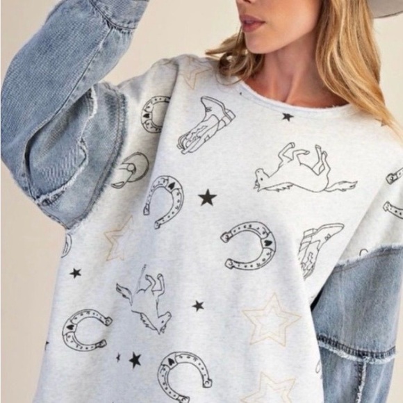 easel Tops - Easel Blue and White Long Sleeve Top